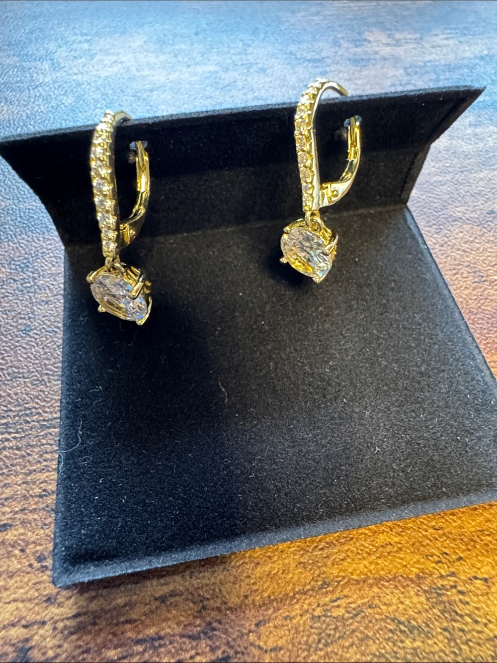 Gold-Plated Cubic Zirconia Heart Drop Hoop Earrings - Gold